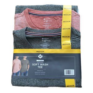 Member's Mark 2-Pack Soft Wash T-Shirt Relaxed Crewneck Tee Red/Gray Men Size M